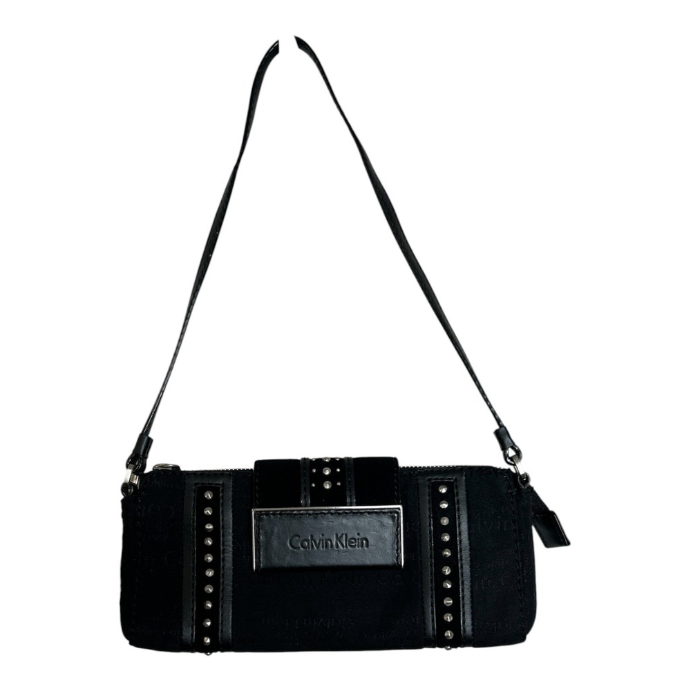 Vintage Calvin Klein Studded Monogram Baguette Shoulder Bag Black Y2K